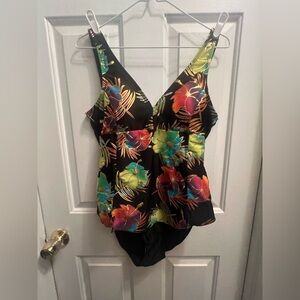 Raya Sun Black with colorful floral print One Piece Swimsuit